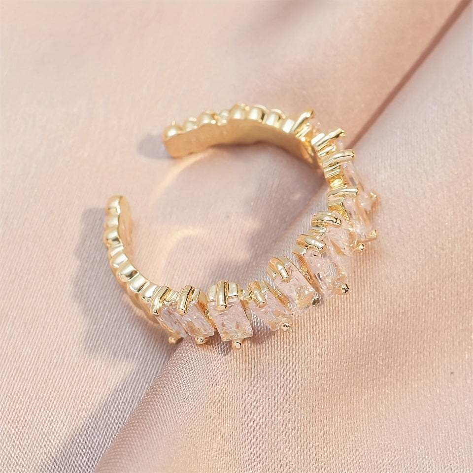 Kpop Style Cuff Ring Inlaid Shining zirconia 18k Gold Plated Multi Styles To Choose Match Daily Outfits Suitable For Men And Women