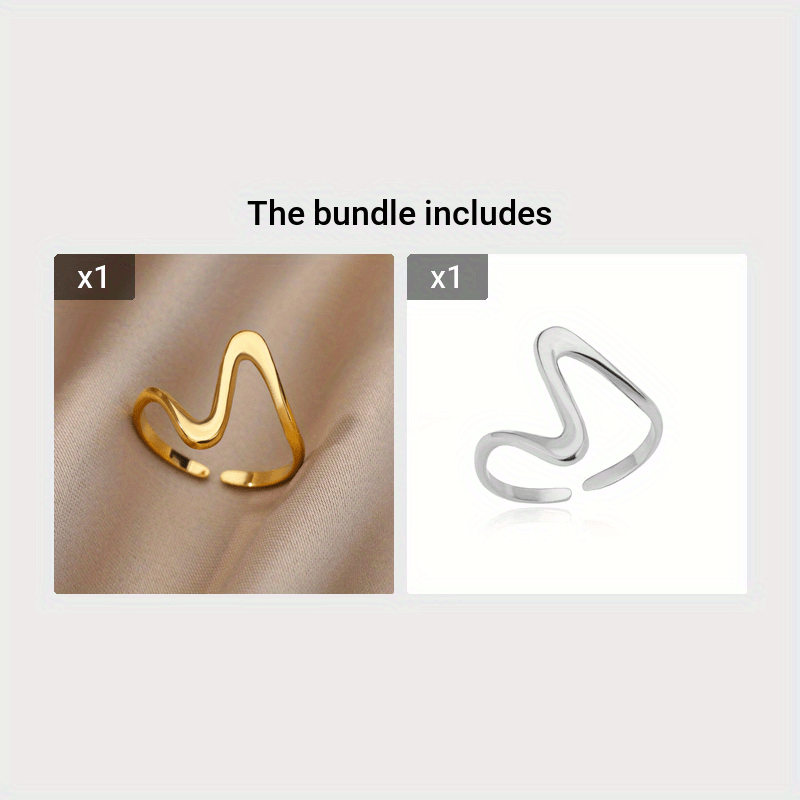 Kpop Style Cuff Ring Made Of Stainless Steel 18k Gold Plated Trendy Wave Shape Match Daily Outfits Suitable For Men And Women Light Luxury Jewelry