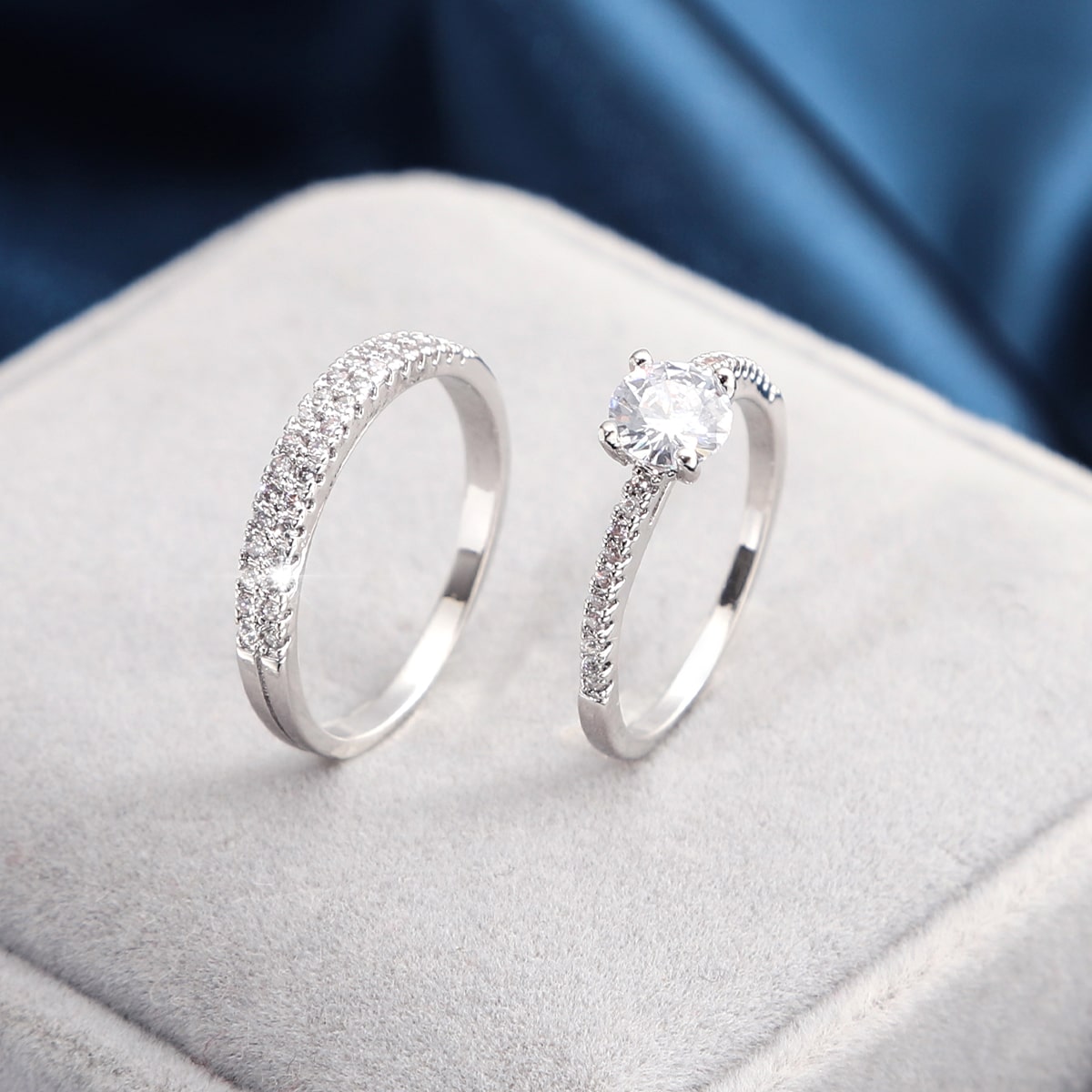 Shiny zirconia Eternity Band Ring 2pcs/Set 18K Gold Plated Delicate Jewelry Party Wedding Engagement Decor For Women Girls Gift