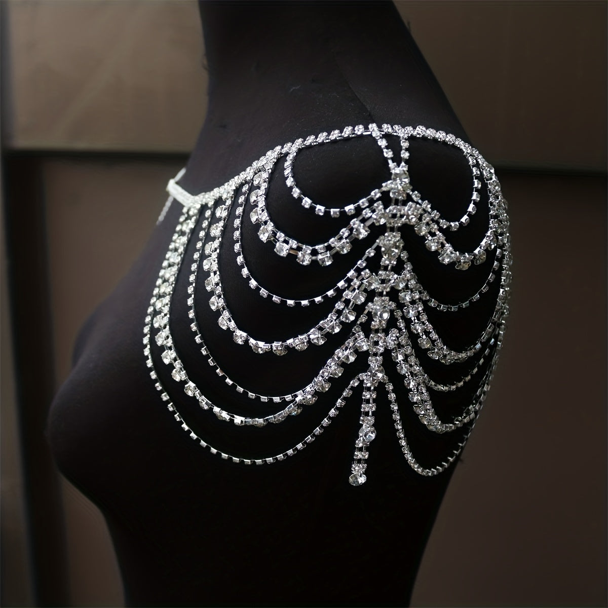 Boho Layered Rhinestone Shoulder Chain Bling Crystal Tassel Body Chain Jewelry Party Bra Chain Accessory For Women