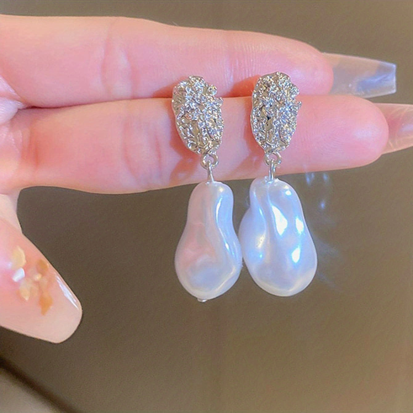 Irregular Faux Pearl Decor Dangle Earrings Alloy Jewelry Match Daily Outfits Party Accessories Golden Or Silvery Pick One U Prefer