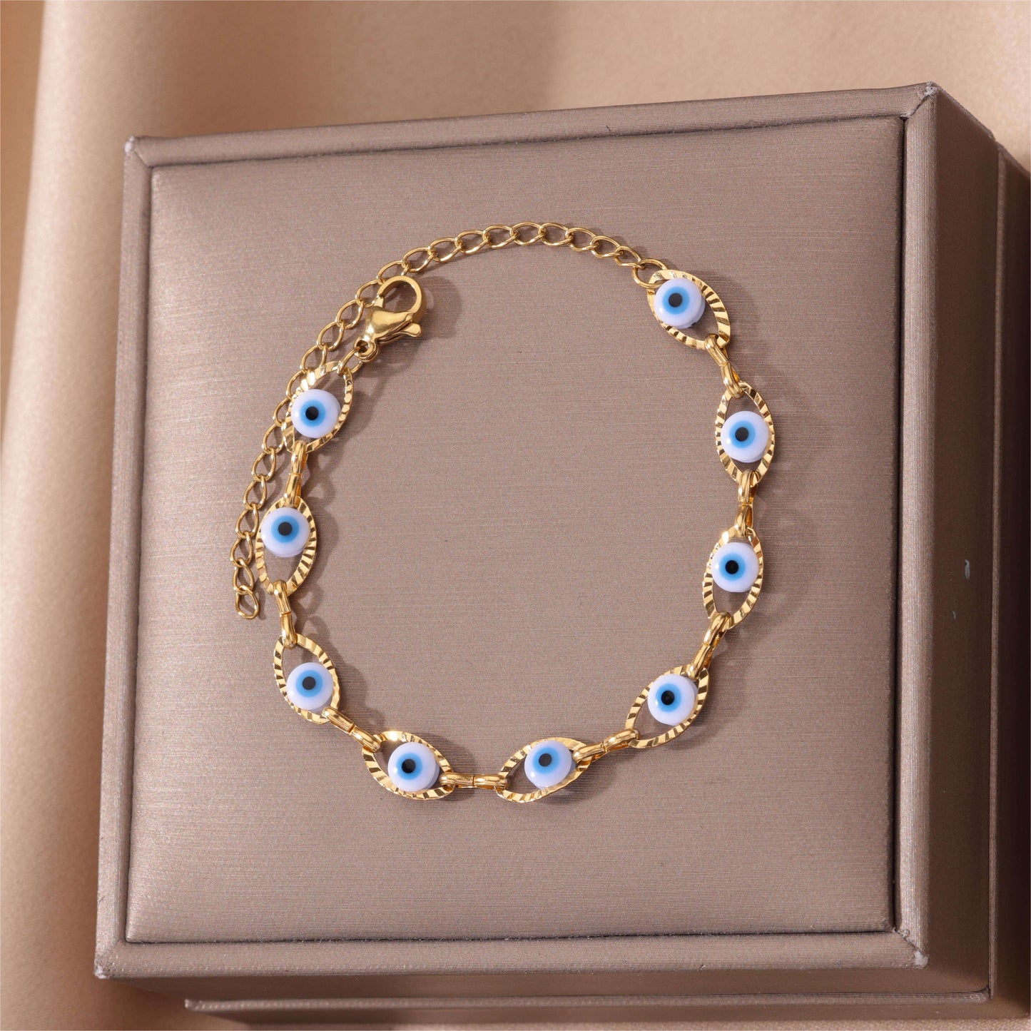 Stainless Steel Plated Evil's Eye Charm Bracelet Good Luck Hand Jewelry Accessories