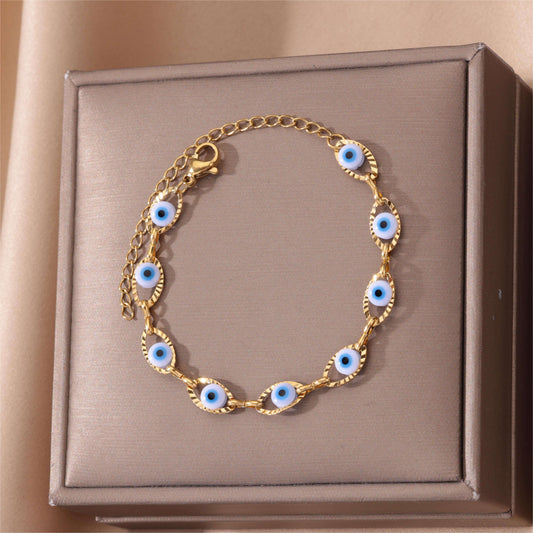 Stainless Steel Plated Evil's Eye Charm Bracelet Good Luck Hand Jewelry Accessories