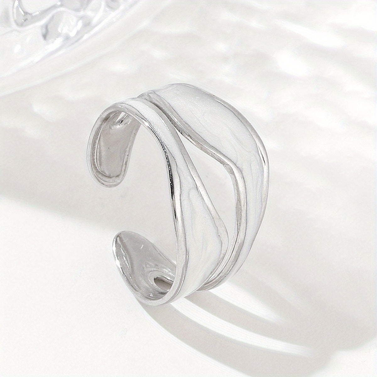 1pc Exquisite White/Dark Blue/Green/Steel White Enamel Creative Ring, Stainless Steel Irregular Opening Adjustable Ring For Men