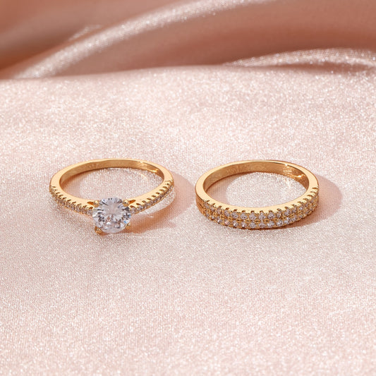 Shiny zirconia Eternity Band Ring 2pcs/Set 18K Gold Plated Delicate Jewelry Party Wedding Engagement Decor For Women Girls Gift
