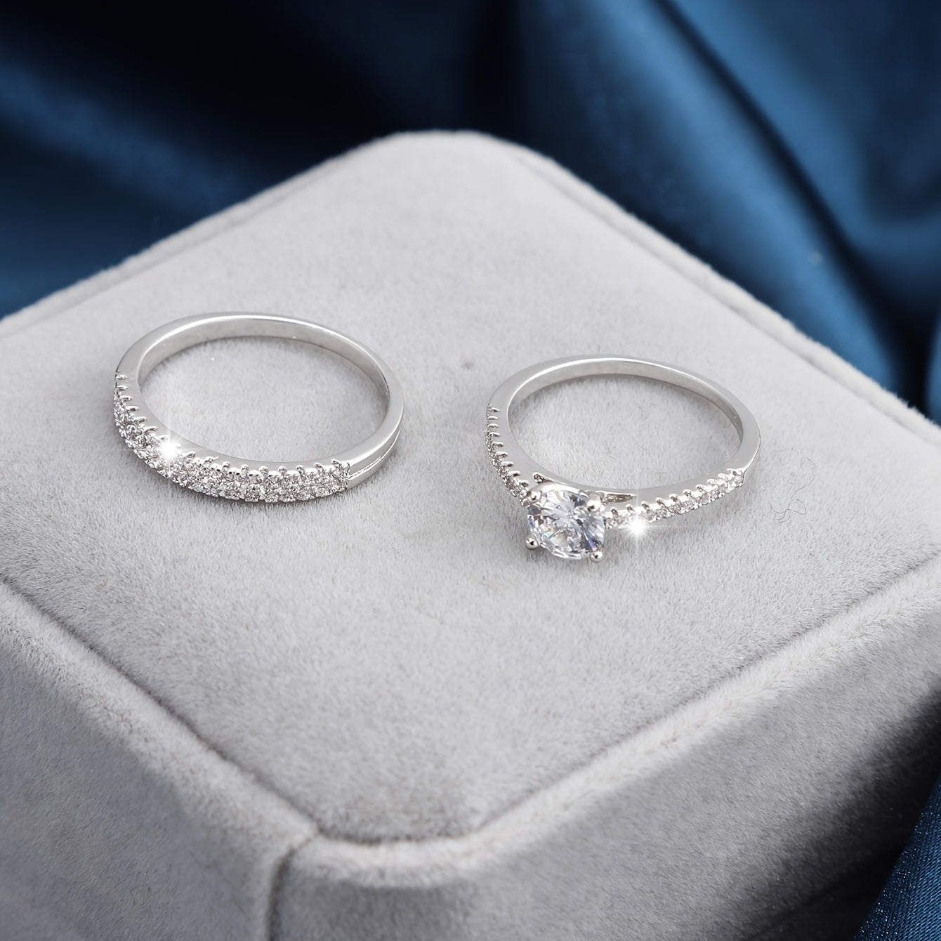 Shiny zirconia Eternity Band Ring 2pcs/Set 18K Gold Plated Delicate Jewelry Party Wedding Engagement Decor For Women Girls Gift