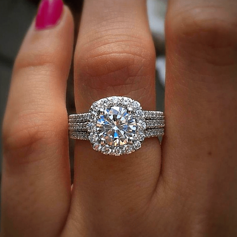 Micro Pave 3 Row zirconia Ring For Women Engagement Wedding Casual Party Jewelry