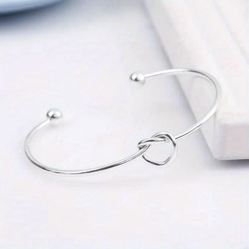 Knot Decor Cuff Bangle, Geometric Twist Design Cuff Open Bracelet