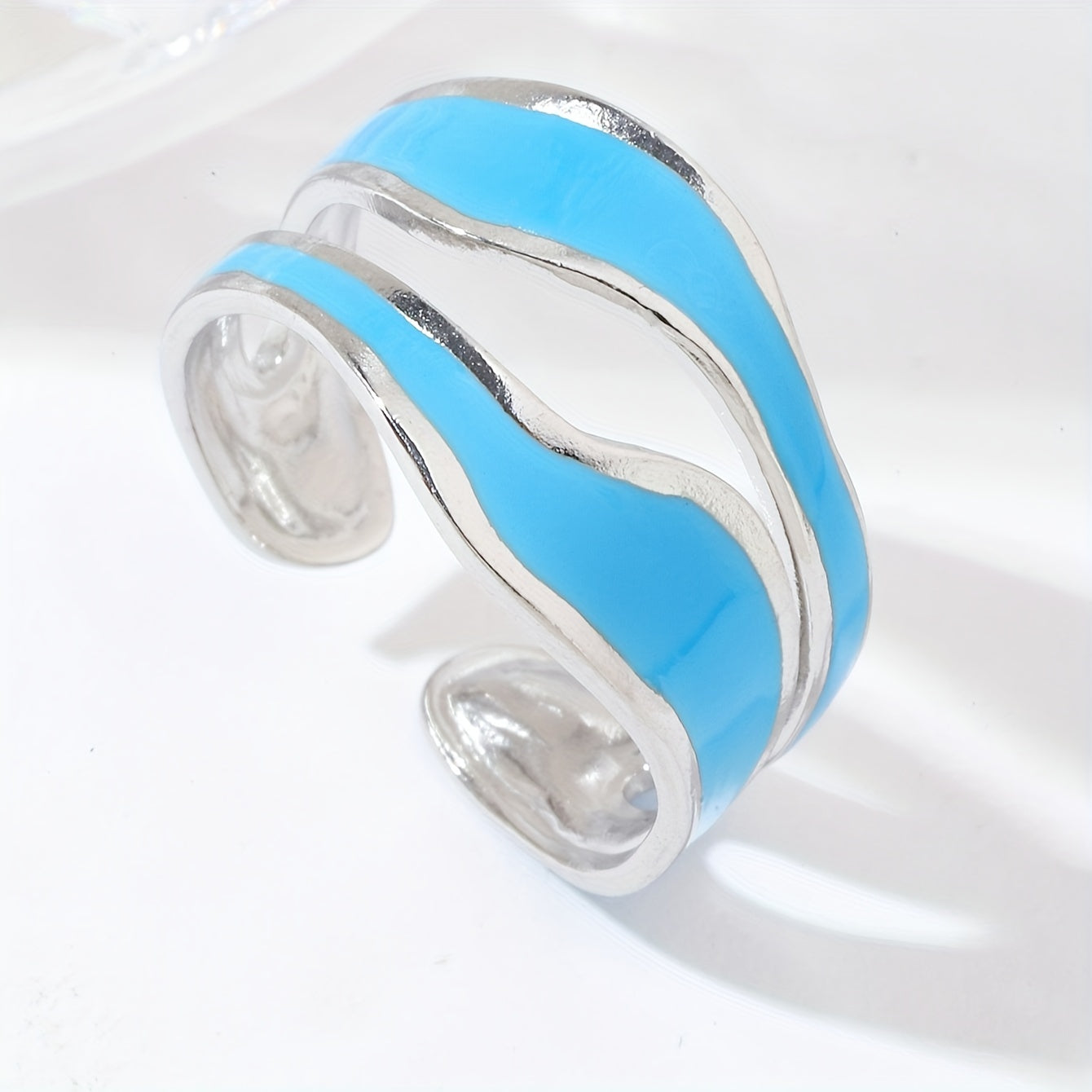 1pc Exquisite White/Dark Blue/Green/Steel White Enamel Creative Ring, Stainless Steel Irregular Opening Adjustable Ring For Men