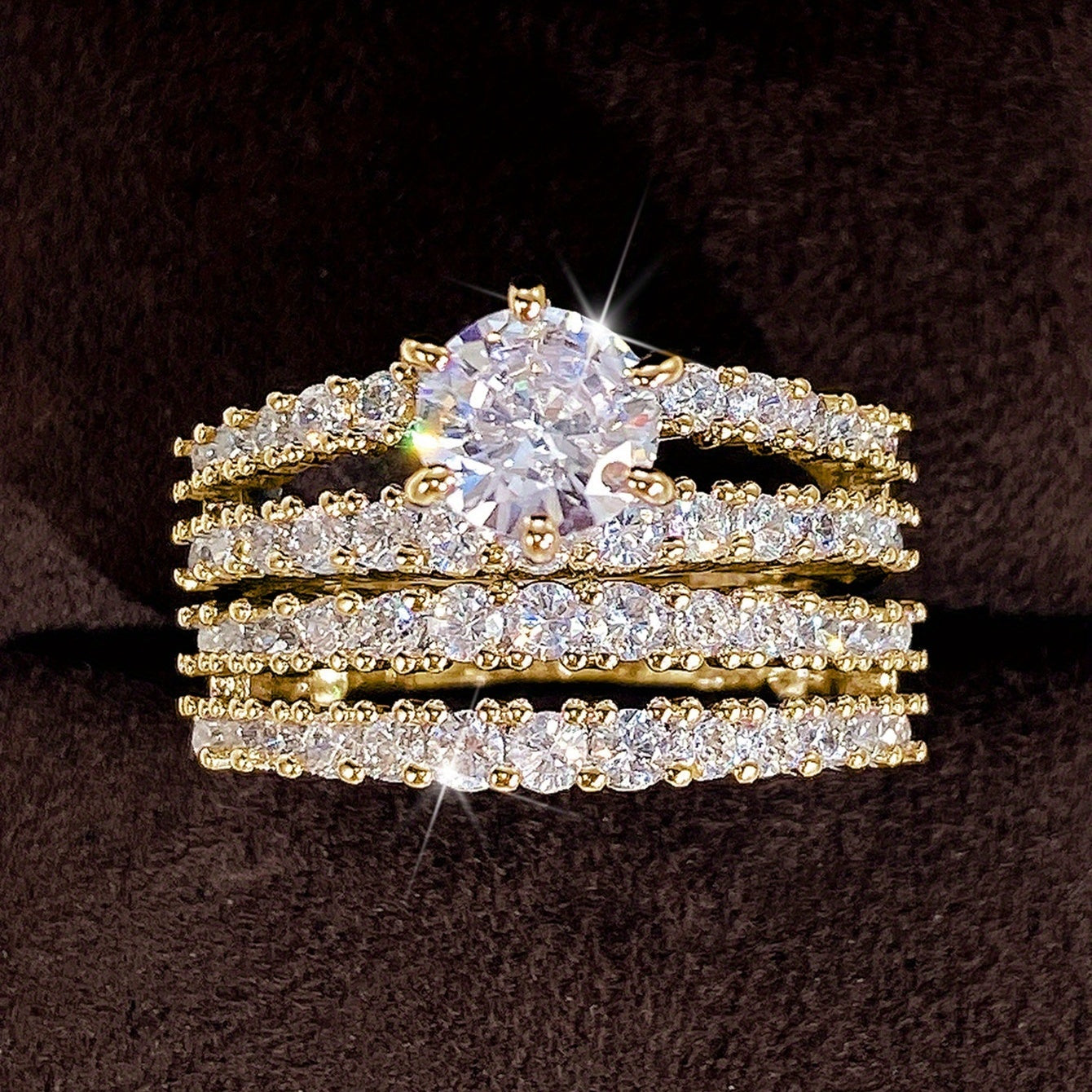 2 Pcs/set Bridal Wedding Rings 18K Gold Plated 6 Prong Setting zirconia Rings For Women Engagement Proposal Jewelry Gift (no Box)
