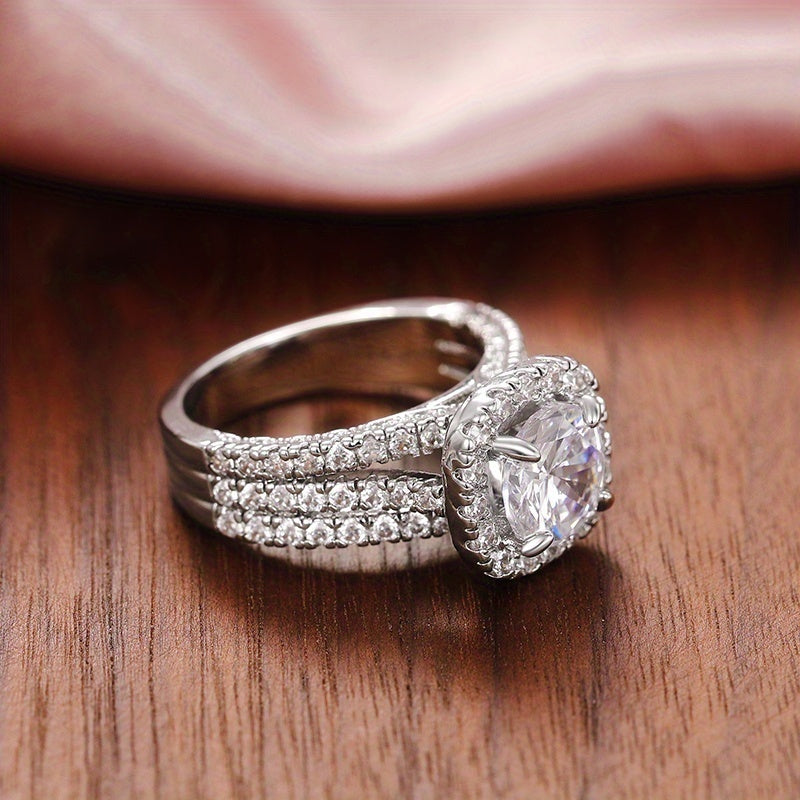 Micro Pave 3 Row zirconia Ring For Women Engagement Wedding Casual Party Jewelry