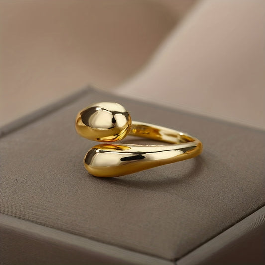 Kpop Style Ring 14k Gold Plated Polish Surface Adjustable Wrap Ring Match Daily Outfits Party Accessory Dainty Birthday Gift For Your Girl