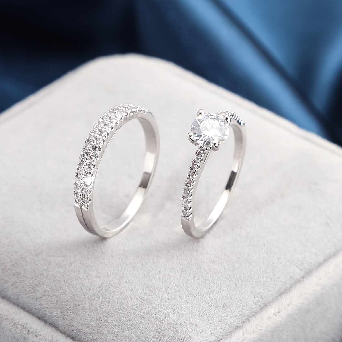 Shiny zirconia Eternity Band Ring 2pcs/Set 18K Gold Plated Delicate Jewelry Party Wedding Engagement Decor For Women Girls Gift