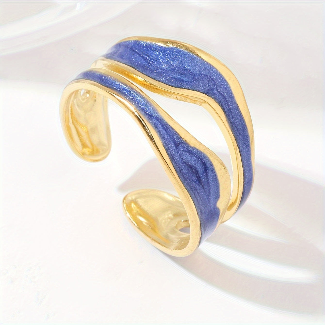 1pc Exquisite White/Dark Blue/Green/Steel White Enamel Creative Ring, Stainless Steel Irregular Opening Adjustable Ring For Men