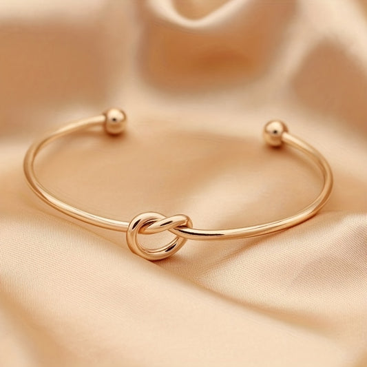 Knot Decor Cuff Bangle, Geometric Twist Design Cuff Open Bracelet